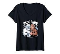 Womens Cryptid Vlog Bruh: Bigfoot & Yeti's Sasquatch Adventures V-Neck T-Shirt