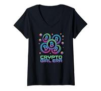 Womens Crypto Girl Era, Girl Bitcoin Lover Blockchain Crypto V-Neck T-Shirt