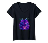 Womens Crypto Hacker Trading Ape Intense Coder Graphic V-Neck T-Shirt