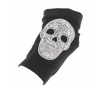 Womens Crystal Black Diamante Skull Crossbones Goth Steam Punk Rock Fancy Dress Knitted Knit Driving Christmas Birthday Gift Idea Warmers Fingerless Half Gloves Mitts Mittens (Silver, One Size)