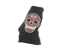 Womens Crystal Black Diamante Skull Crossbones Goth Steam Punk Rock Fancy Dress Knitted Knit Warm Winter Driving Christmas Birthday Gift Idea Hand Warmers Fingerless Half Gloves Mitts Mittens (Red)