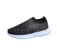 Women's Crystal Breathable Orthopedic Slip On Walking Shoes,Ultra-Light Breathable Arch Support Sneakers,Sparkle Rhinestone Slip On Loafers. (4 UK, Black)