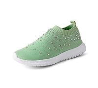 Women's Crystal Breathable Orthopedic Slip On Walking Shoes,Ultra-Light Breathable Arch Support Sneakers,Sparkle Rhinestone Slip On Loafers. (5 UK, Green)