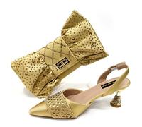 Women's Crystal-Embellished Evening Clutch Bag and Slingback Heels Set, Available in Fuchsia, Blue, Brown (Gold, UK Footwear Size System, Adult, Women, Numeric, Wide, 7.5)