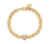 Womens Crystal Gold Plated Single Heart Charm Belcher Bracelet - 9ct Gold Plated Waterproof Design Fashion Bracelet for Women - Bling King London