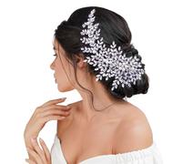 Women'S Crystal & Pearl Hair Comb For Wedding, 10 Inch Curved Bridal Side Comb, Rhinestone Embellished Hair Accessory