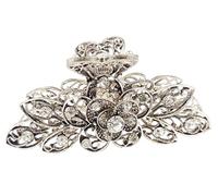 Womens Crystal Rhinestone Diamante Bridal Wedding Guest Party Bridesmaid Birthday Hair Accessories Bulldog Crab Octopus Spider Jaw Styling Metal Hair Claw Clamp Clip Flower Rose (Clear)