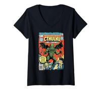 Womens Cthulhu Lord of Madness, Vintage Comic Book Cover V-Neck T-Shirt