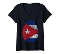Womens Cuba Fingerprint Flag V-Neck T-Shirt