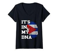 Womens Cuba It's in My DNA Cuban Roots Cuban Flag Cuban Pride V-Neck T-Shirt