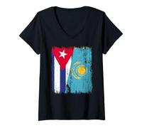 Womens Cuba Kazakhstan Half Flag Cuban Kazakh Jersey V-Neck T-Shirt