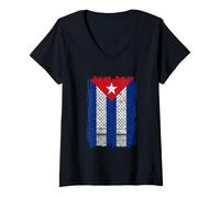 Women's Cuba Palestine Flag Cuban Palestinian Heritage keffiyeh V-Neck T-Shirt