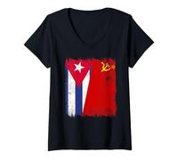 Womens Cuba Soviet Union Flag Cuban CCCP Heritage V-Neck T-Shirt