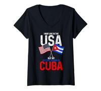 Womens Cuban American My History Began In Cuba Pride Vintage V-Neck T-Shirt