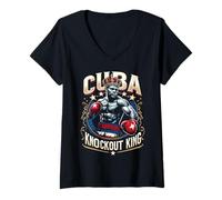Women's Cuban Boxing Knockout King Cuba Crown V-Neck T-Shirt