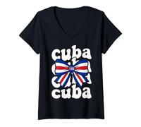 Women's Cuban Flag Bow Graphic Design - Cuba Heritage V-Neck T-Shirt