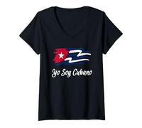 Women's Cuban Flag Cuba Miami Spanish Cubano V-Neck T-Shirt