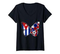 Womens Cuban Girls Roots Cuba Flag Pride Heritage Cubana Butterfly V-Neck T-Shirt