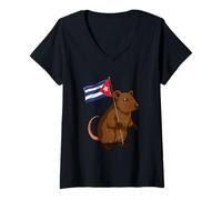 Womens Cuban Hutia Cuba Flag V-Neck T-Shirt