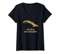 Women's Cuban Map Tile Pattern Homeland Love V-Neck T-Shirt