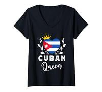 Womens Cuban Queen Cuba Flag Proud Cuban Woman V-Neck T-Shirt