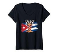 Womens Cubanita Cuban Girl Hispanic Heritage Month Cuba Flag Women V-Neck T-Shirt