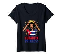 Womens Cubanita Princess Hispanic Heritage Cuban Girl Black History V-Neck T-Shirt