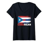 Womens CubaRican Half Cuban Puerto Rican Boricua Cuba Flag Pride V-Neck T-Shirt