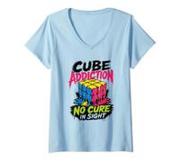 Women's Cube Addiction No Cure in Sight Puzzle Humor V-Neck T-Shirt