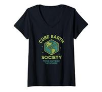 Womens Cube Earth Society, Think Outside The Sphere Satirical V-Neck T-Shirt