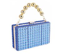 Women's Cube Shape Rhinestone Square Glitter Evening Clutch with Gold Ball Handle Decoration for Formal Wedding Prom Party, Cuboid Blue