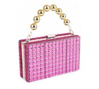 Women's Cube Shape Rhinestone Square Glitter Evening Clutch with Gold Ball Handle Decoration for Formal Wedding Prom Party, Cuboid Rose Red