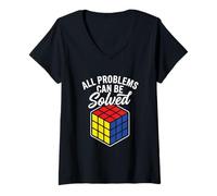 Women's Cube Speed Cubing Puzzle Master All Problems Can Be Solved V-Neck T-Shirt