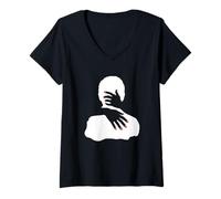 Women's Cuddle Minimalist Dark Aesthetic Shadow Hands Graphic Love V-Neck T-Shirt