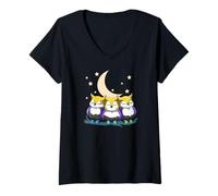 Womens Cuddling Nonbinary Owls Lunar Pride Night V-Neck T-Shirt