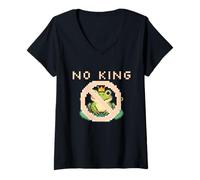Womens Cue Frog Pixel for America Political Protest Design No King V-Neck T-Shirt