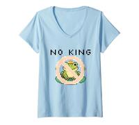 Womens Cue Frog Pixel for America Political Protest Design No King V-Neck T-Shirt