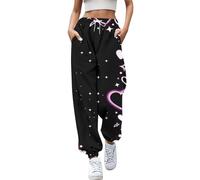Women's Cuffed Joggers Drawstring Sport Sweatpants Women's Valentines Day Tights with Hearts Sexy Leggings Skinny Pant Patterned Sporty Sweet Heart Joggers for Women UK Plus Size (Pink, XL)