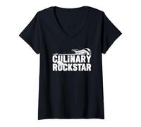 Women's Culinary Rockstar Chef Cook Culinary Lover Guitarist Music V-Neck T-Shirt