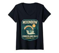 Womens Cumberland Falls Kentucky Shirt Moonbow Waterfall Sky V-Neck T-Shirt