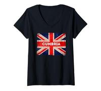 Women's Cumbria Flag Lake District Camping Walking Hiking Holidays V-Neck T-Shirt