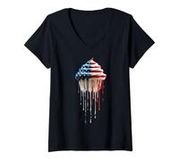 Women's Cupcake Baking Baker American Flag USA Drip Graffiti Lover V-Neck T-Shirt