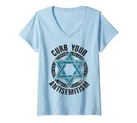Womens Curb Your Antisemitism Distressed Star of David V-Neck T-Shirt