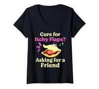 Womens Cure For Itchy Flaps Asking For A Friend Funny Meme Humor V-Neck T-Shirt