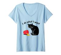 Womens Curious Cat Silhouette with Spilled Paint Bucket Humor V-Neck T-Shirt