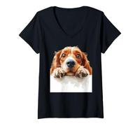 Women's Curious Cocker Spaniel Dog Peeking Puppy V-Neck T-Shirt