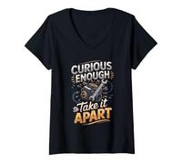 Women's Curious Enough to Take It Apart Mechanic Automotive Car V-Neck T-Shirt