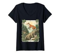 Womens Curious Fox as The Fool Tarot Card Forest Adventure V-Neck T-Shirt