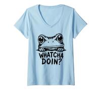 Women's Curious Frog Whatcha Doin Funny Amphibian V-Neck T-Shirt