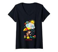 Women's Curious George Hello Rain Spring Fun V-Neck T-Shirt